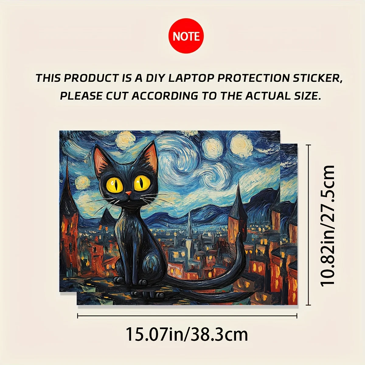 2 Piece Scratch Resistant DIY Art Case Sticker - Star Cat Design, Suitable for Laptops and Laptops, Waterproof and Non-Reusable