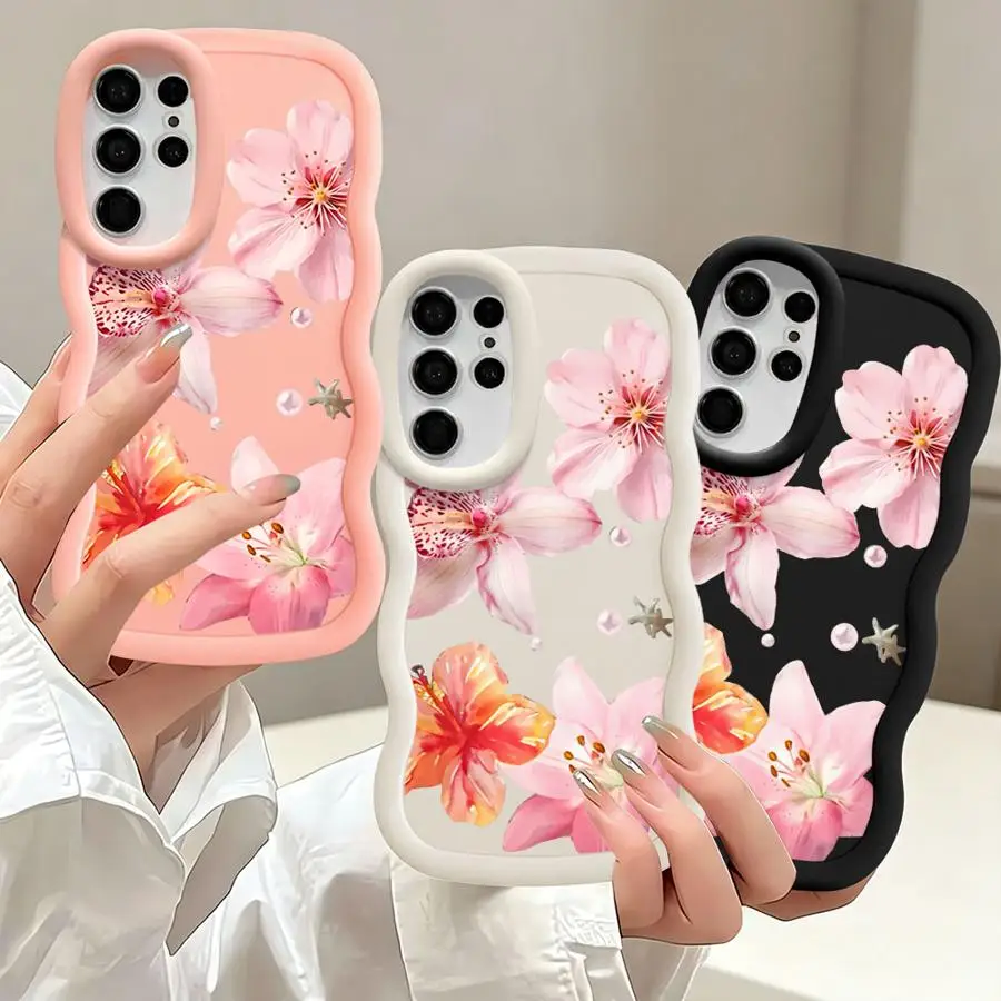 Case for Samsung Galaxy S26 S23 Plus S21 S24+ S20 FE S25 S24 S22 Ultra S25+ Soft Phone Cover Pink Orchid Print