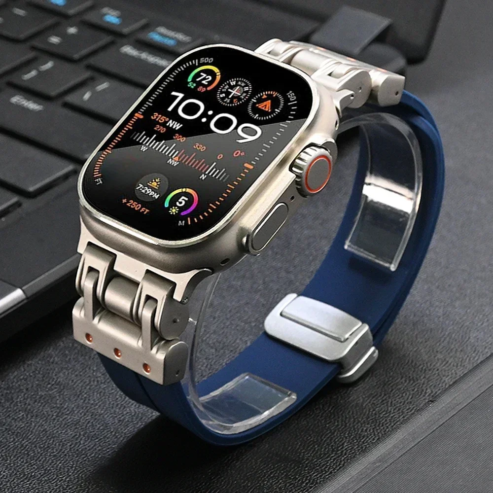 Magnetic Silicone Band for Apple Watch Ultra 2 49mm 9 45mm Loop Bracelet Strap for iWatch Series 10 46mm 7 8 6 5 4 Se 44mm 42mm