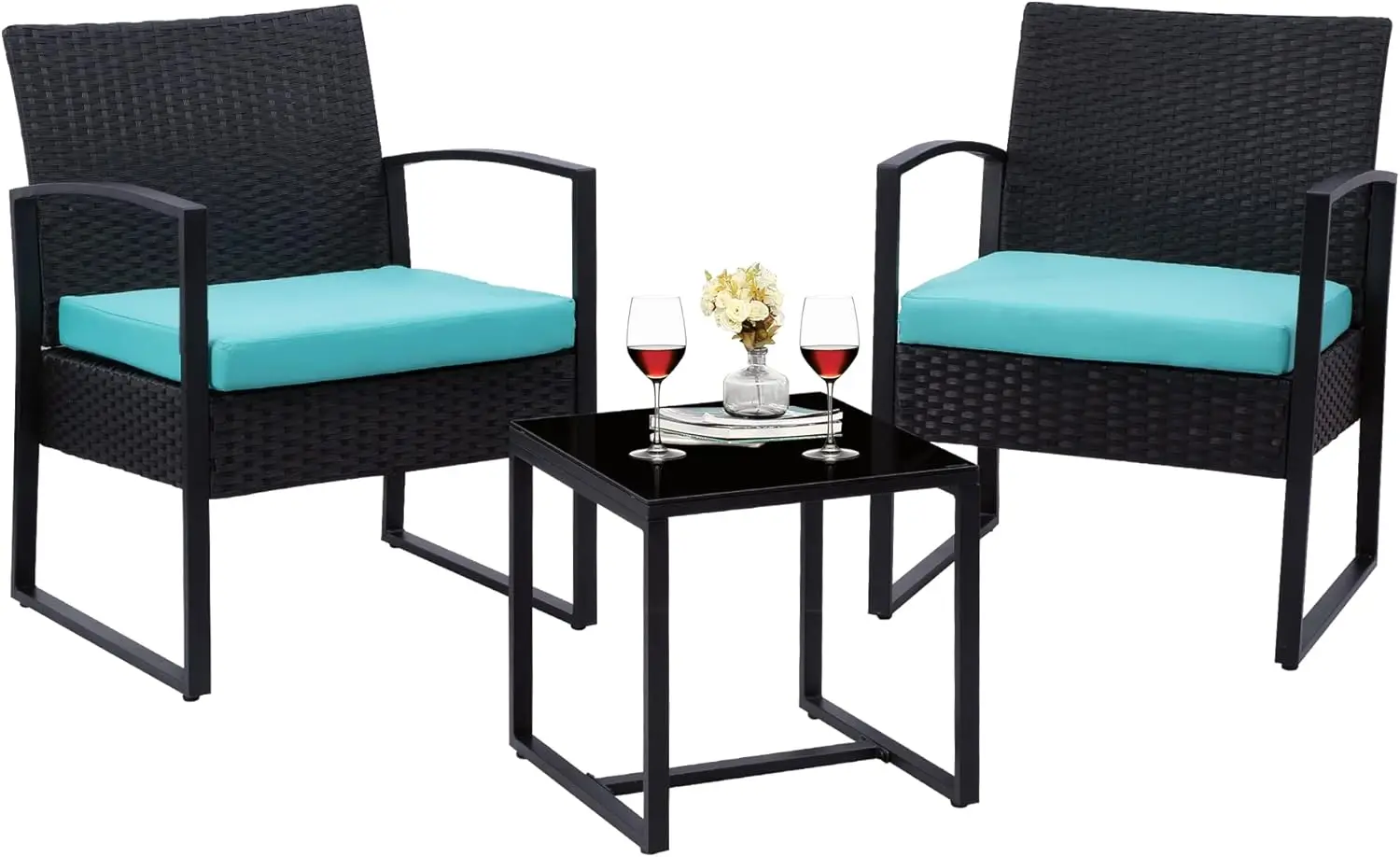 

3 Pieces Outdoor Patio Furniture Set Wicker Rattan Chair Set Patio Bistro Conversation Set 3 Pcs With Coffee Table For Yard &