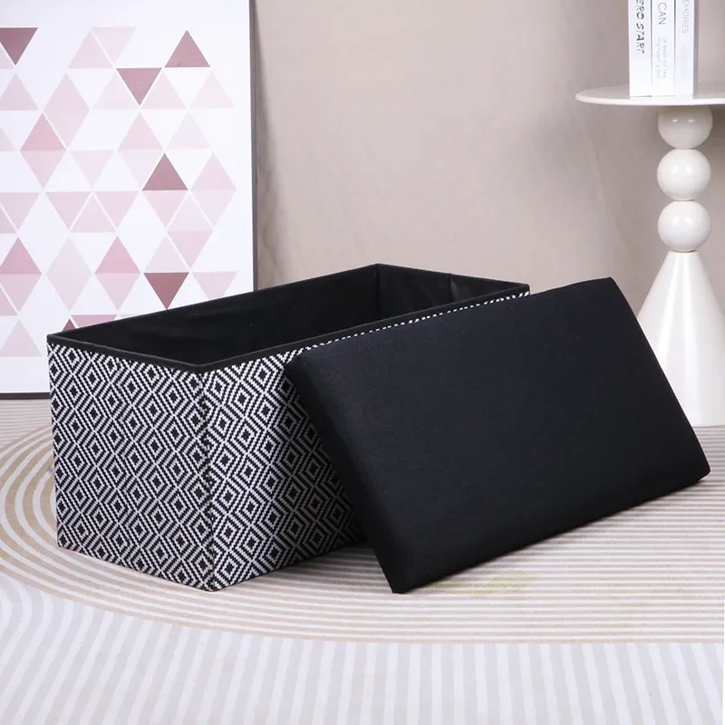 Custom Black White Print Storage Ottoman Bench Shoe Changing Seat Footrest with Lid for Entryway Living Room