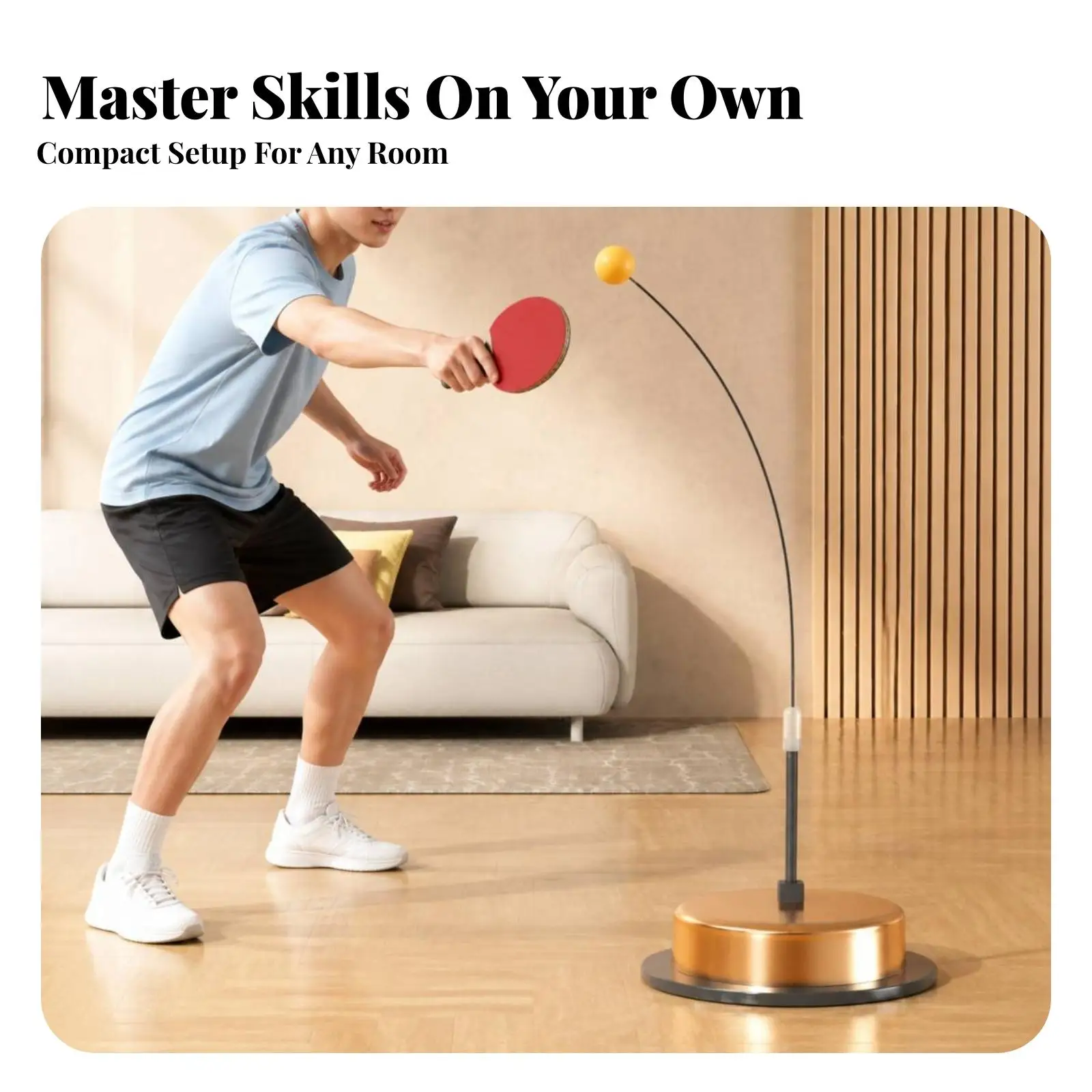 Freestanding Table Tennis Swing Trainer Flexible Elastic Rods Weighted Base Solo Reaction Equipment for Home