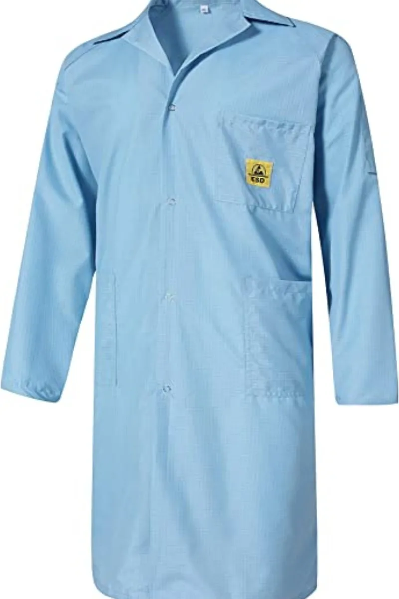 Blouse de laboratoire ESD avec col à revers, 3 poches et poignets à pression, veste anti-leges au genou