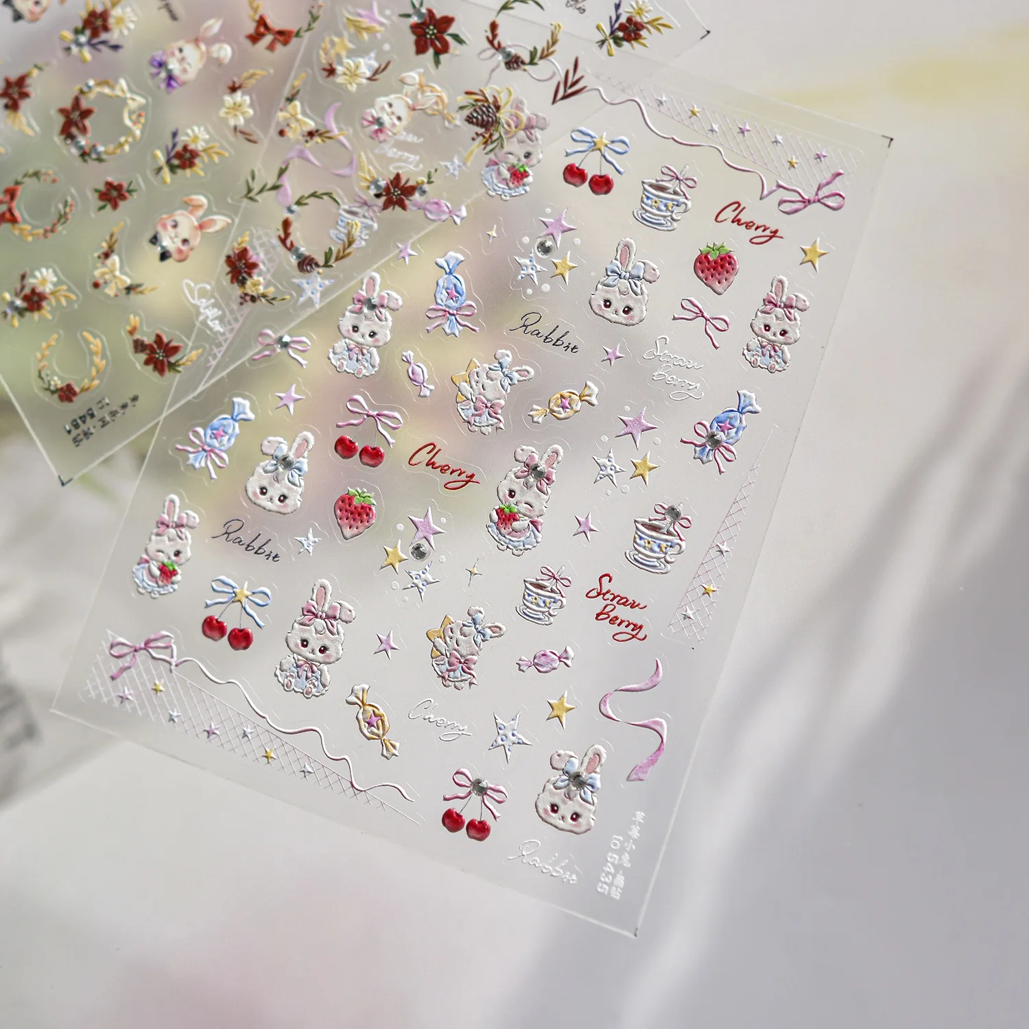 스위트 래빗 가든 네일 데코레이션 스티커 5D 크리스탈 다이아몬드 딸기 체리 네일 아트 스티커 DIY 매니큐어 데칼 부품