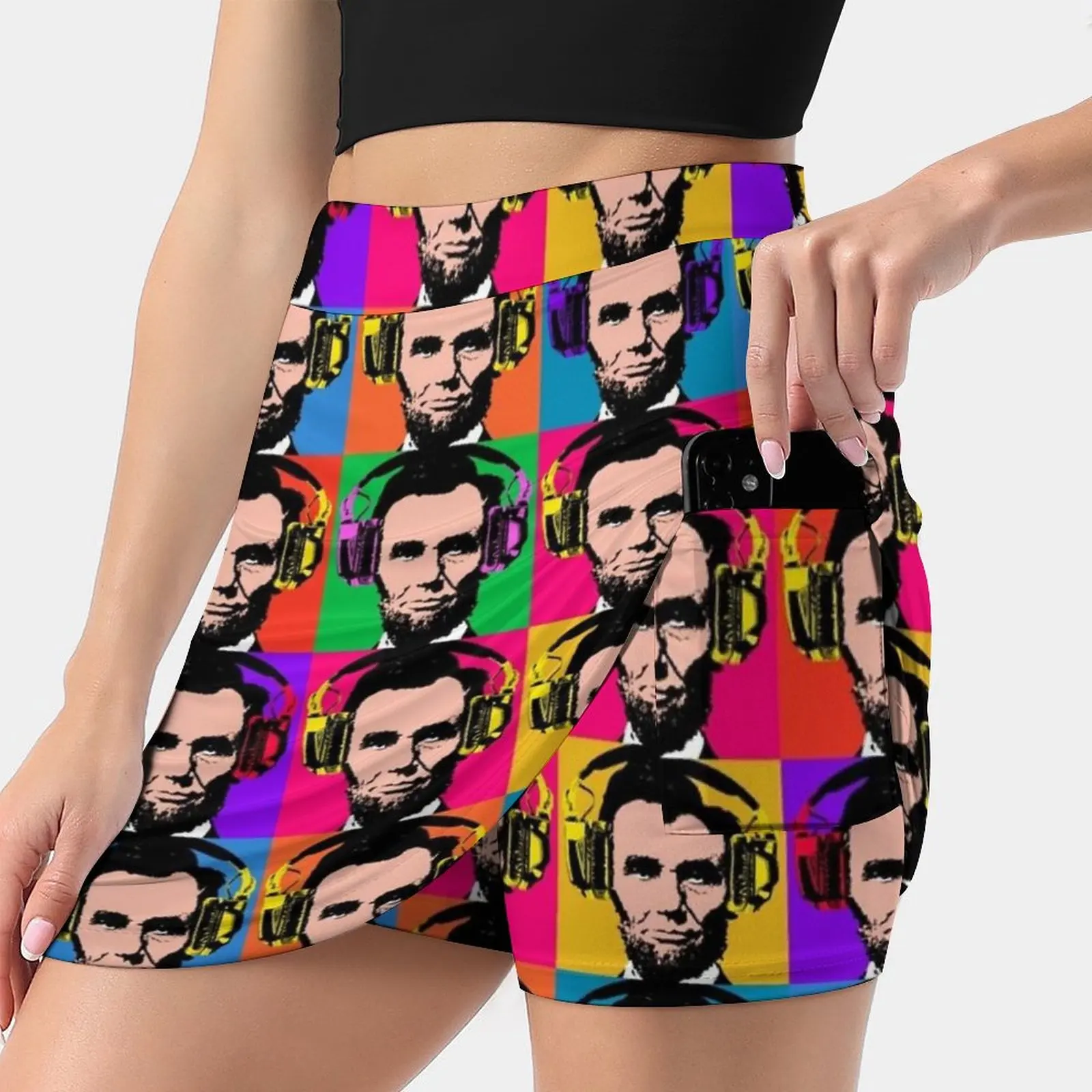 Abraham Lincoln With Headphones Pop Art Korean Fashion Skirt Summer Skirts For Women Light Proof Trouser Skirt America Pop Art