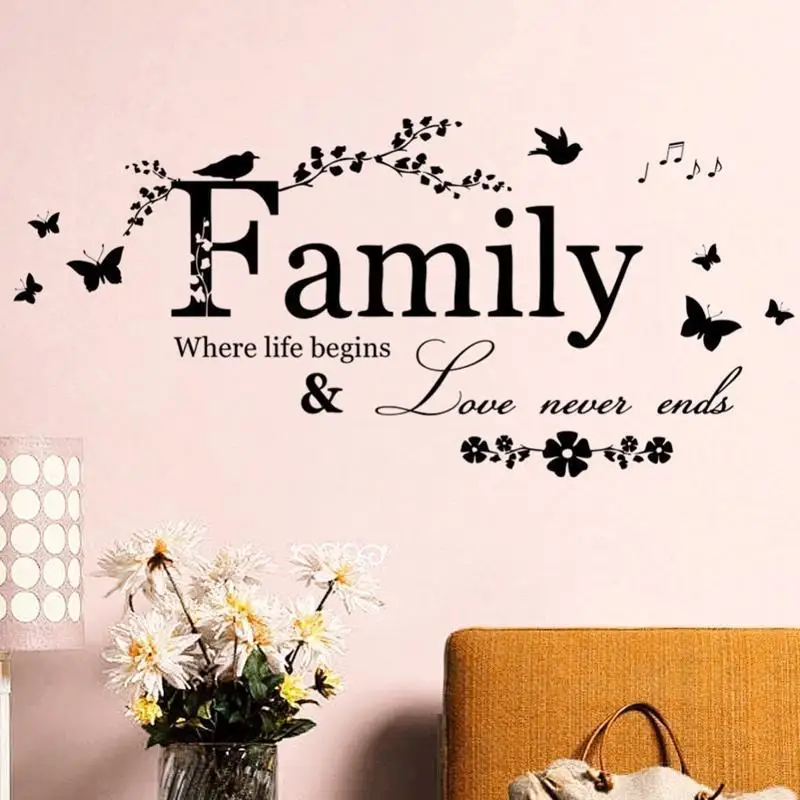 Family Love Never Ends Vinyl Wall Decal Art Words Sticker For Home Decor Wedding Living Room Quote Wall Lettering