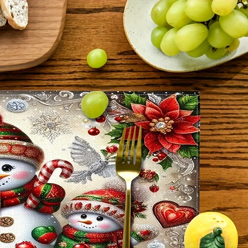 VIKAM 4/6/8/10pcs Modern Christmas Themed Placemats Easy To Clean Perfect For Holiday Kitchen And Dining Room Decor