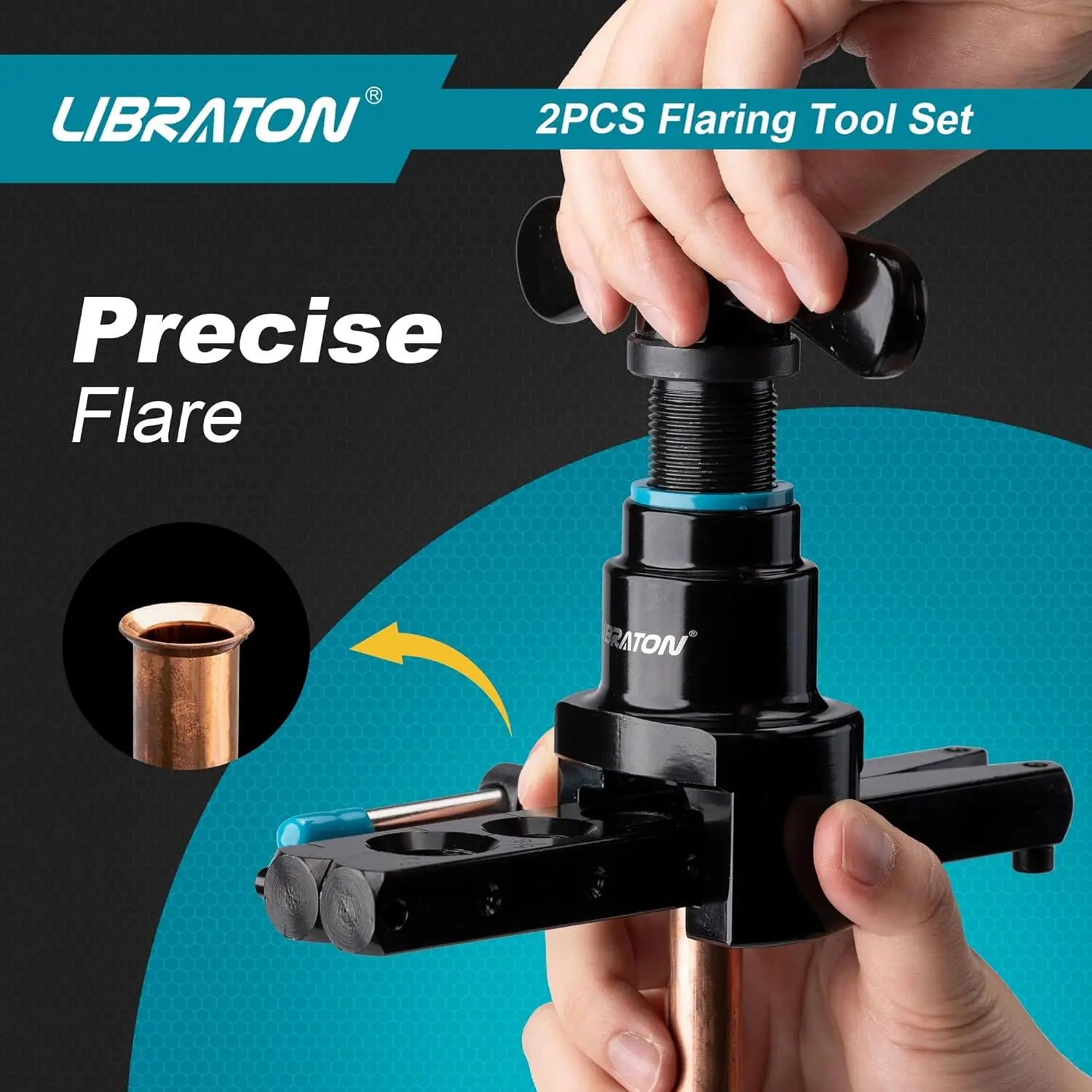 LIBRATON Flaring Tool, HVAC Flaring Tool Kit Metric / SAE,45° Eccentric Single Flare Tool for Copper Aluminum Pipe