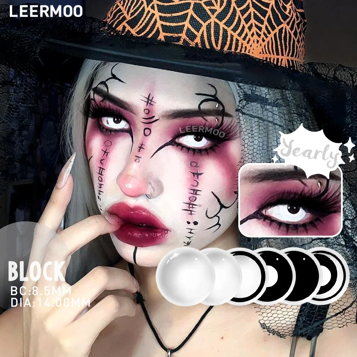 Lalens Weiße Blind-Block Farbige Kontaktlinsen Halbjährliche Weiche Linsen für Anime Cosplay Schwarze Cos-Kontaktlinsen für Coser Augen-Make-up – Detail 2