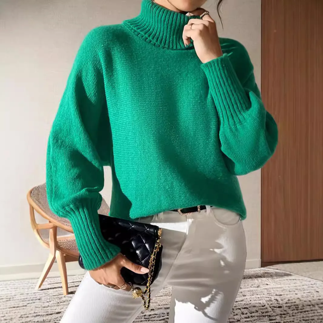 OMCHION Pull Femme 2024 Winter New Knitted Top Casual Solid Color Turtleneck Sweter Women Loose Casual Pullover Women