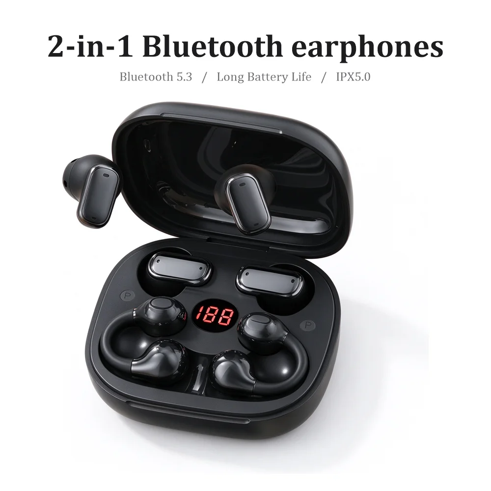 Bluetooth Earphones, 2-in-1 Clip-On In-Ear Design, Long Battery Life, For Cross-Border Shopping, Private Model Factory
