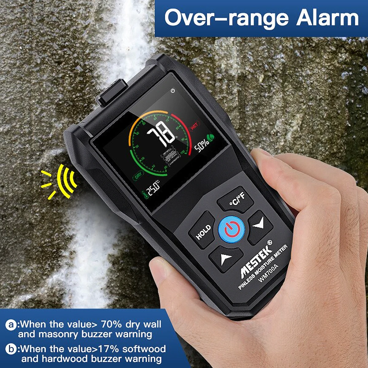 MESTEK WM700A Non-contact Building Material Humidity Digital Wood Moisture Meter Tester