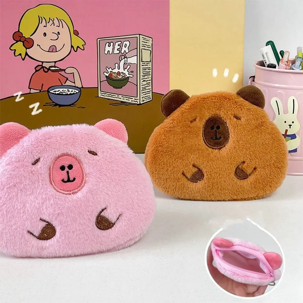 Lovely Cartoon Capybara Coin Purse Soft Plush Stuffed Plush Doll Keychain Toys Small Wallet Guinea Pig Bag Pendant Birthday Gift