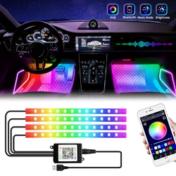 Neon 48 72 LED Car Interior Ambient Foot Light with USB Wireless Remote Music App Control Auto RGB Atmosphere Decorative Lamps