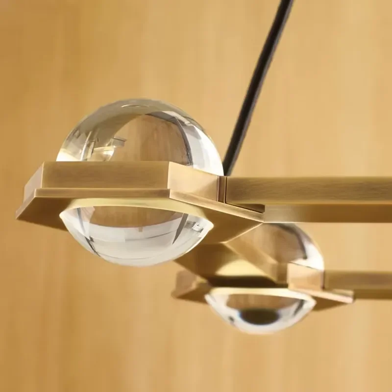 Pendant Light Brass LED Crystal Rectangular Modern Adjustable Height for Dining Room Office Meeting Room Hanging Light