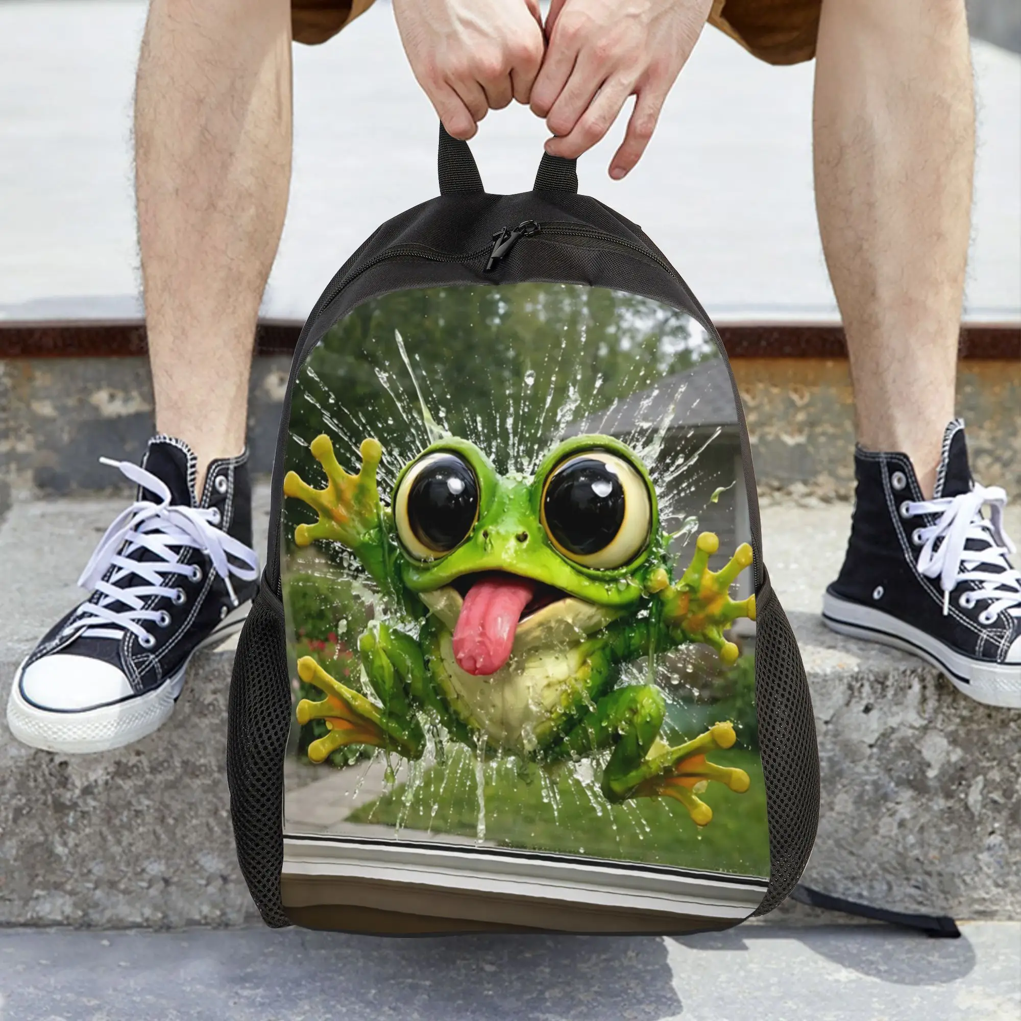 Fashion Frog Smashing Funny Meme backpack  mochila Casual Hiking Large Capacity Rucksack