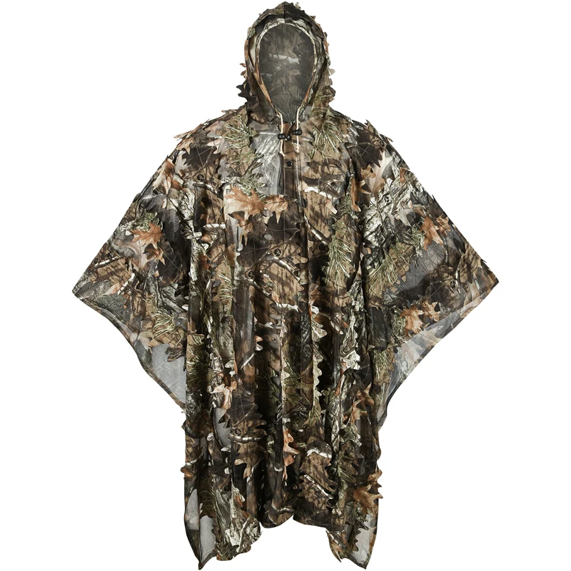 3D Maple Leaf Hunting Camouflage Poncho Ghillie Suit Sniper Clothing Camo Cape Cloak for Shooting Airsoft Wildlife Photography