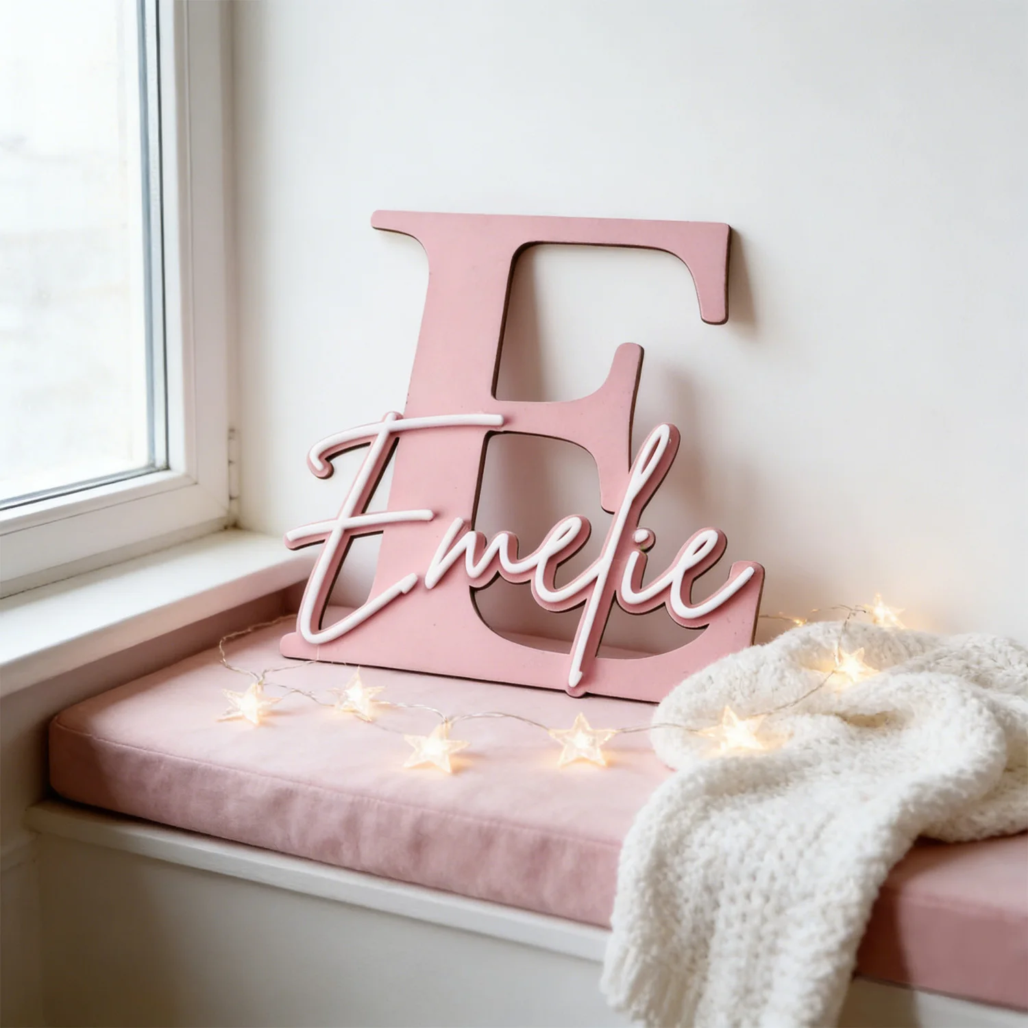 1pc Double-layer Wooden Name Decoration Plaque, Customizable Content, Home Decoration, Children's Room Decoration, Holiday Gifts