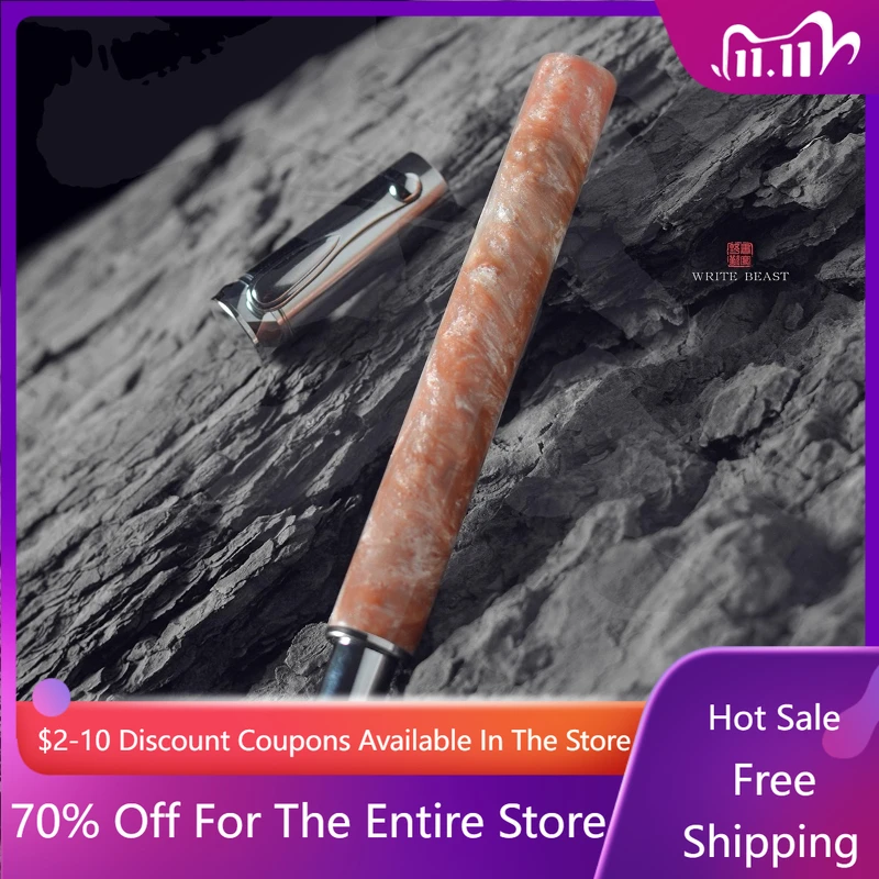 

WRITE BEAST Wooden US Imported Resin Fountain Pen Sky Blue Sapphire Grain F 0.5MM Knight Magnetic Handmade Calligraphy Pen Gift