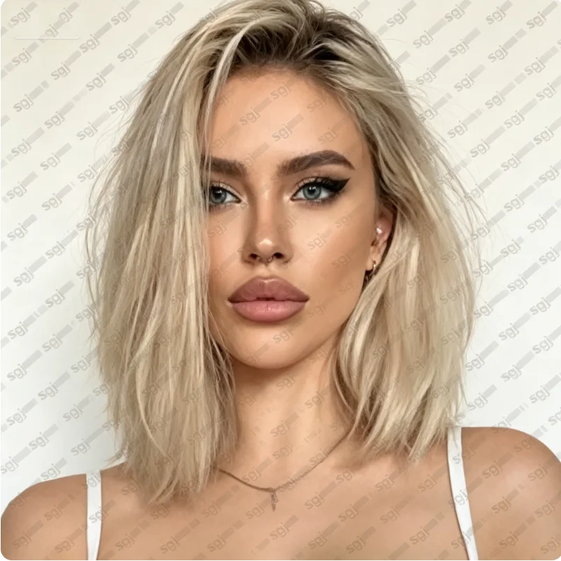 Glueless Fashion Ombre Blonde Soft Natural 18inch Bob 180 Density Straight HD lace front wig, suitable for women Heat Resistant