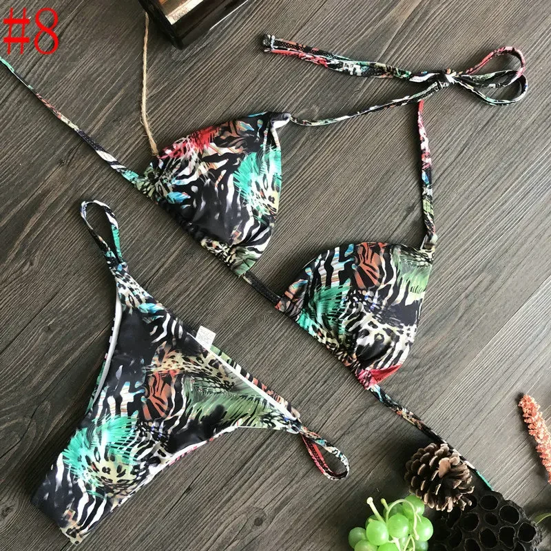 QINJOYER seksowne Bikini kobiety brazylijskie stroje kąpielowe 2 sztuk drukuj strój kąpielowy Mini stringi Bikini Set kobiety Biquini kostiumy