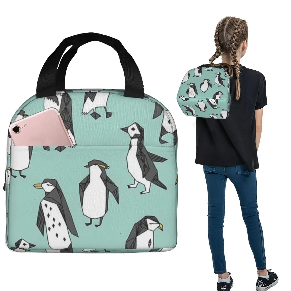 Penguin - Mint By Andrea Lauren Insulated Lunch Bag for Women Children Portable Food Boxes Thermal Lunch Box Tote