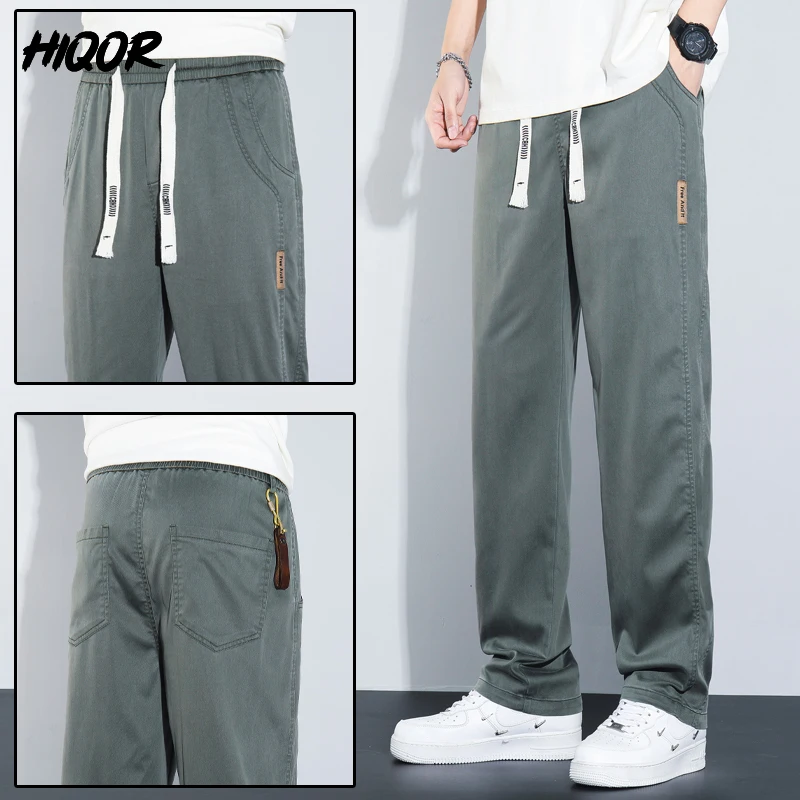 HIQOR Summer Elastic Casual Men Pants New In 5 Colors Ice Silk Pants Man Thin Trousers Ropa Hombre Korean Young Male Pantalones