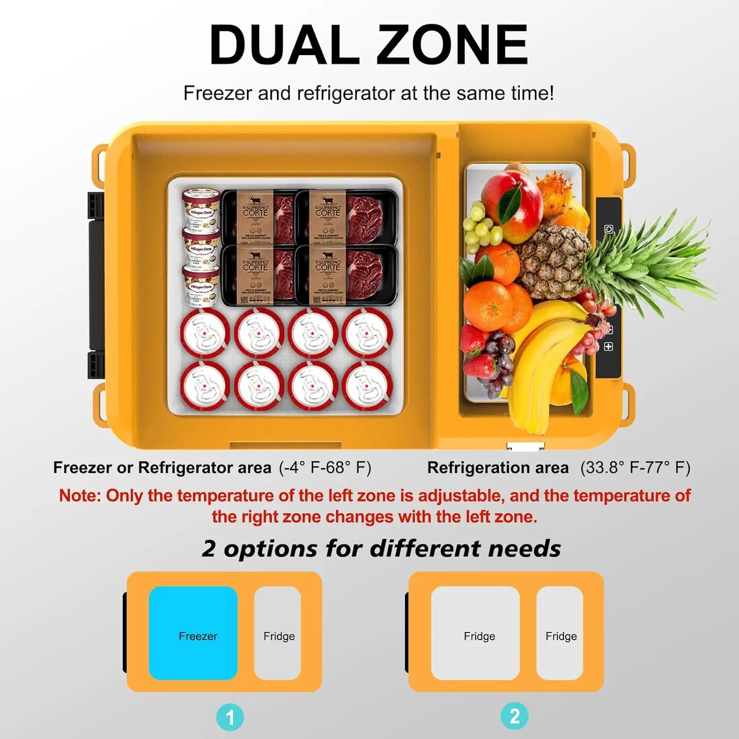 Refrigerator Compatible with Dewalt 18-20V Battery, Electric Cooler 28 Quart(27L) Dual Zone Portable Refrigerator