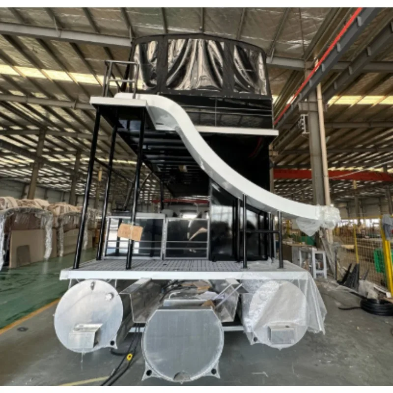 30FT Pontoon Boat Aluminum Alloy 150HP Motor 120L Fuel Tank Double Layer 10-12 Pax Watercraft Marine Pleasure Customization