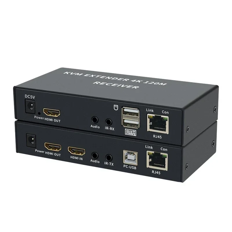 4K 120m HDMI KVM Extender Via Cat5e Cat6 Rj45 Ethernet Cable Video Converter Transmitter and Receiver Support USB Keyboard Mouse