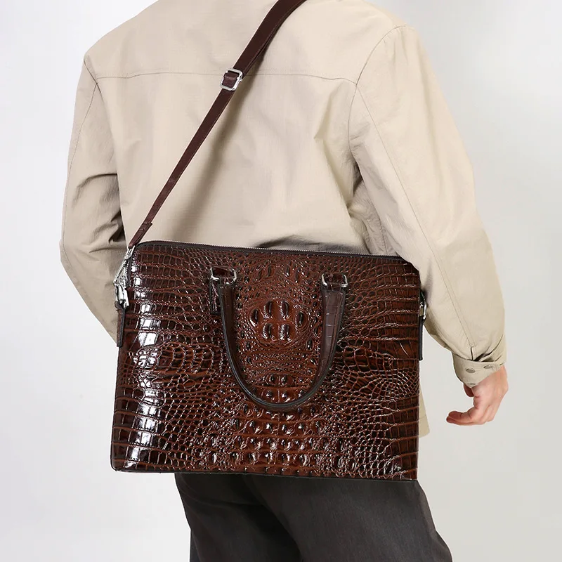 

New Crocodile Grain Laptop Bags Cow Genuine Leather Men's Briefcase Luxury Male Handbags Men Messenger 14 Inch Computer Bag