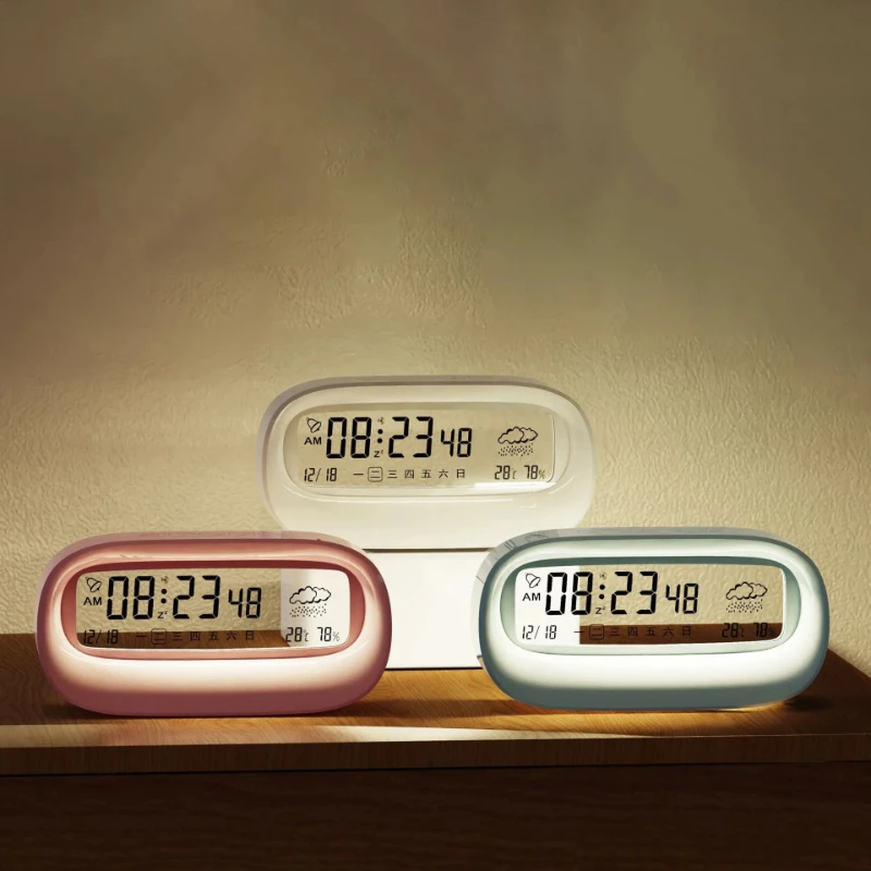 

Современный цифровой будильник, милый календарь недели, дисплей погоды, ночник, настольный электроника, таймер, режим повтора, детский будильник