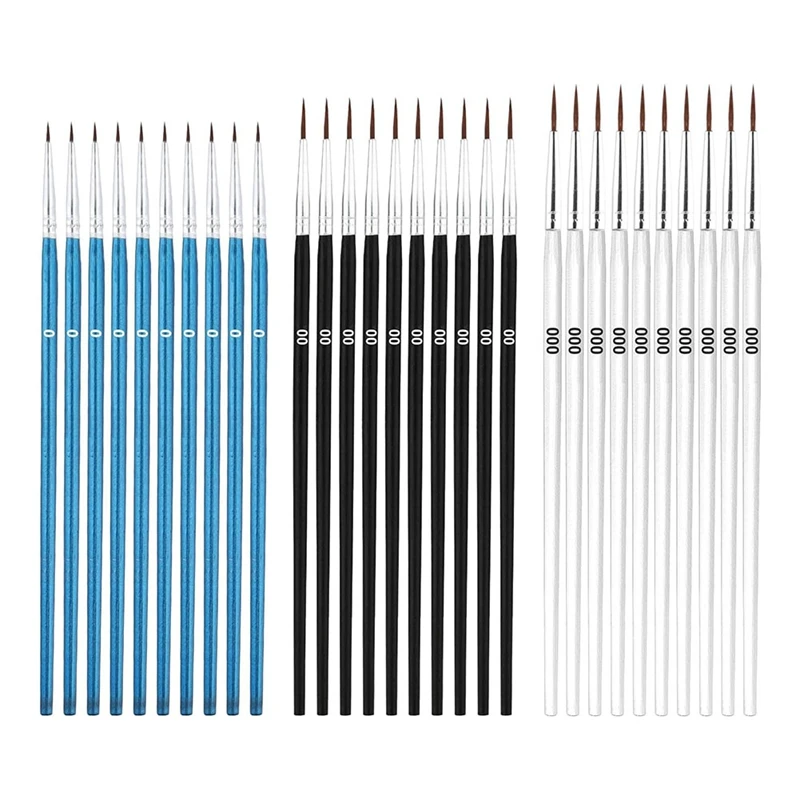 

30Pcs Small Detail Paint Brushes, 3 Sizes 0 00 000 Small Lined Tip Paint Brushes for Crafts Watercolor Acrylic A