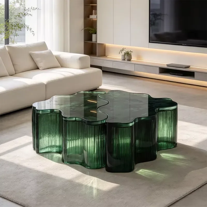 Dark Green Transparent Resin Cloud Shaped Table with Built in Light Modern Eco Friendly Durable Commercial Furniture for