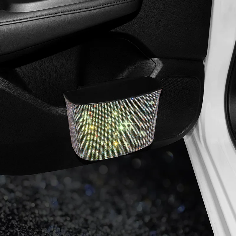 Car Trash Can Bling Crystal Auto Storage Pockets Car Trash Container Car Garbage