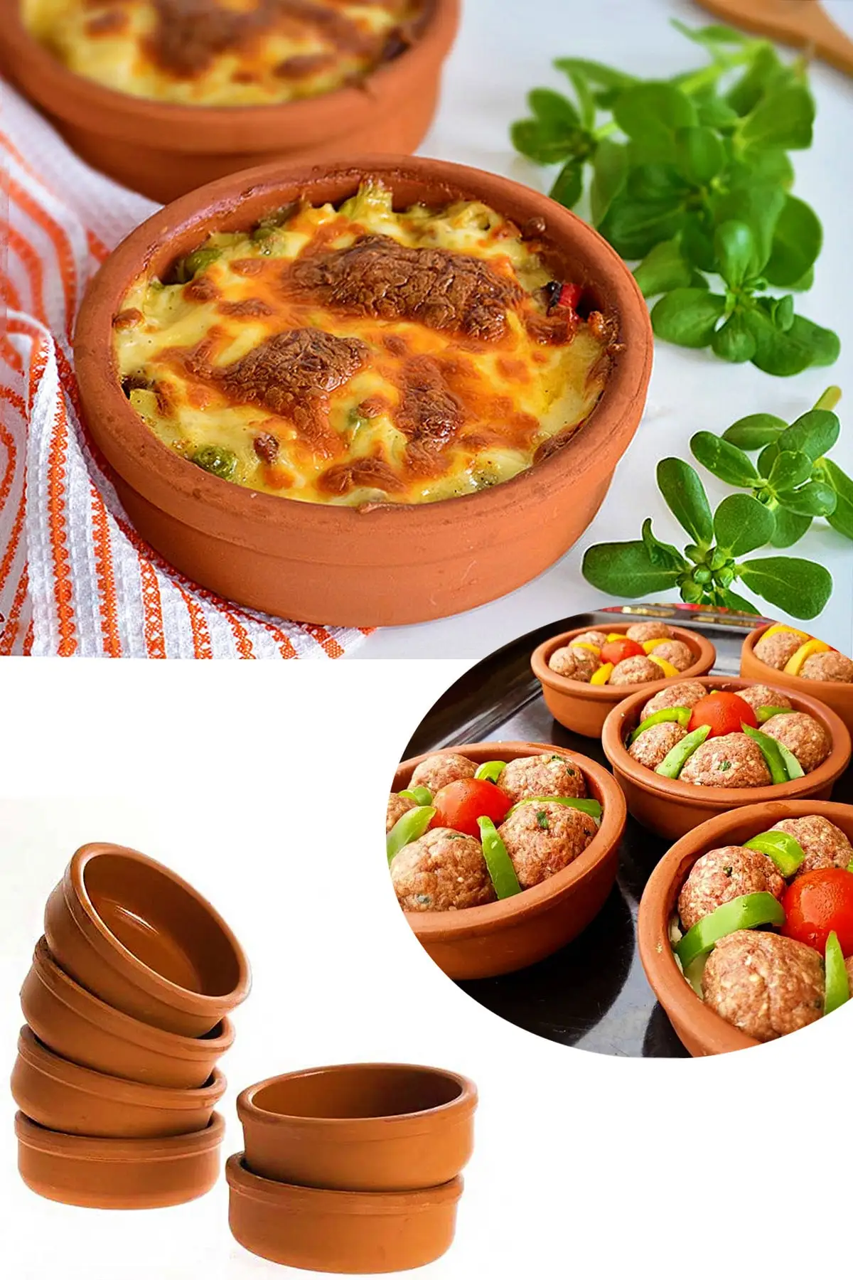 6 pcs Earth Casserole Set-Serve Bowl Rice Pudding Bowl Dishwasher safe, 100 Natural Casserole Turkey Making, 12x5cm