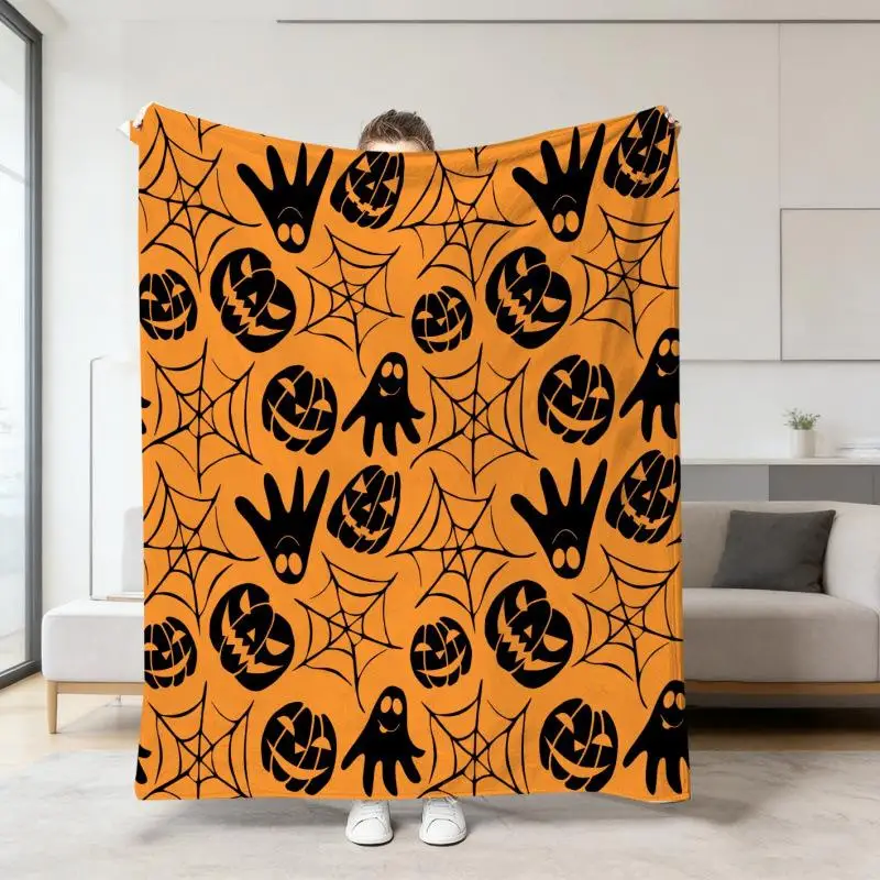 Halloween Warme Weiche Decke mit Geister-, Kürbis- und Totenkopf-Druck, Flanell-Schlafdecken, Multifunktionale Dekorative Decken – Detail 12