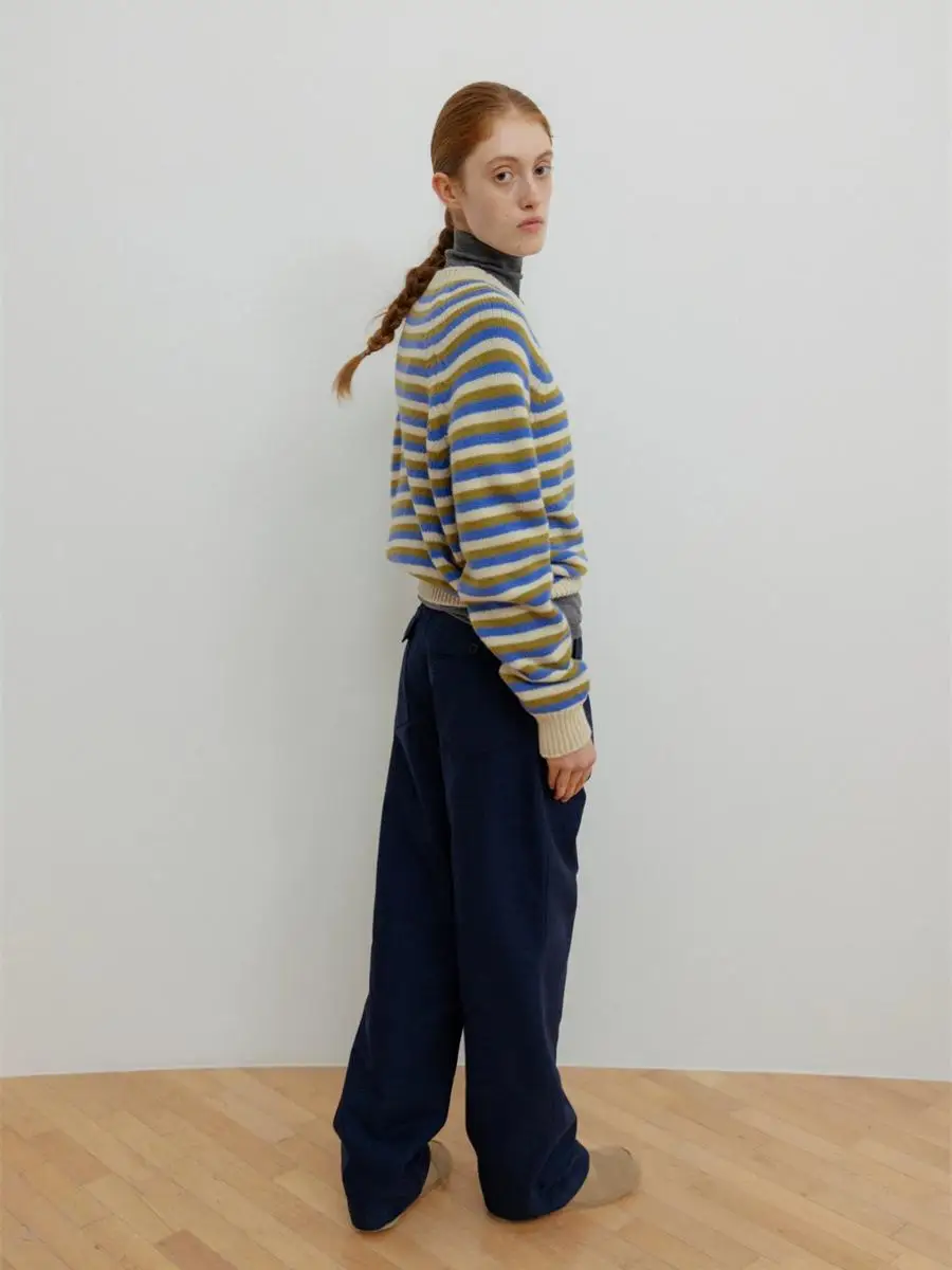 Pull tricoté en laine Color-Blo pour femme, Vintage, Sle V-Ne, Long, rayé, Faion, saison printemps-automne