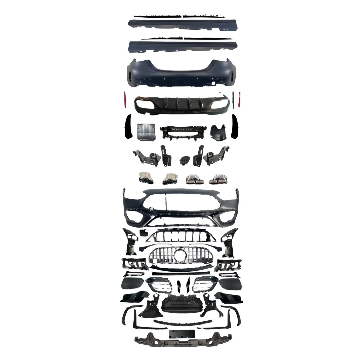 Real Full Bodykit For Benz W206 C Class New C63S Front Rear Bumper Skirts Rear Diffuser Exhaust Pipe Grill Splitter Clips
