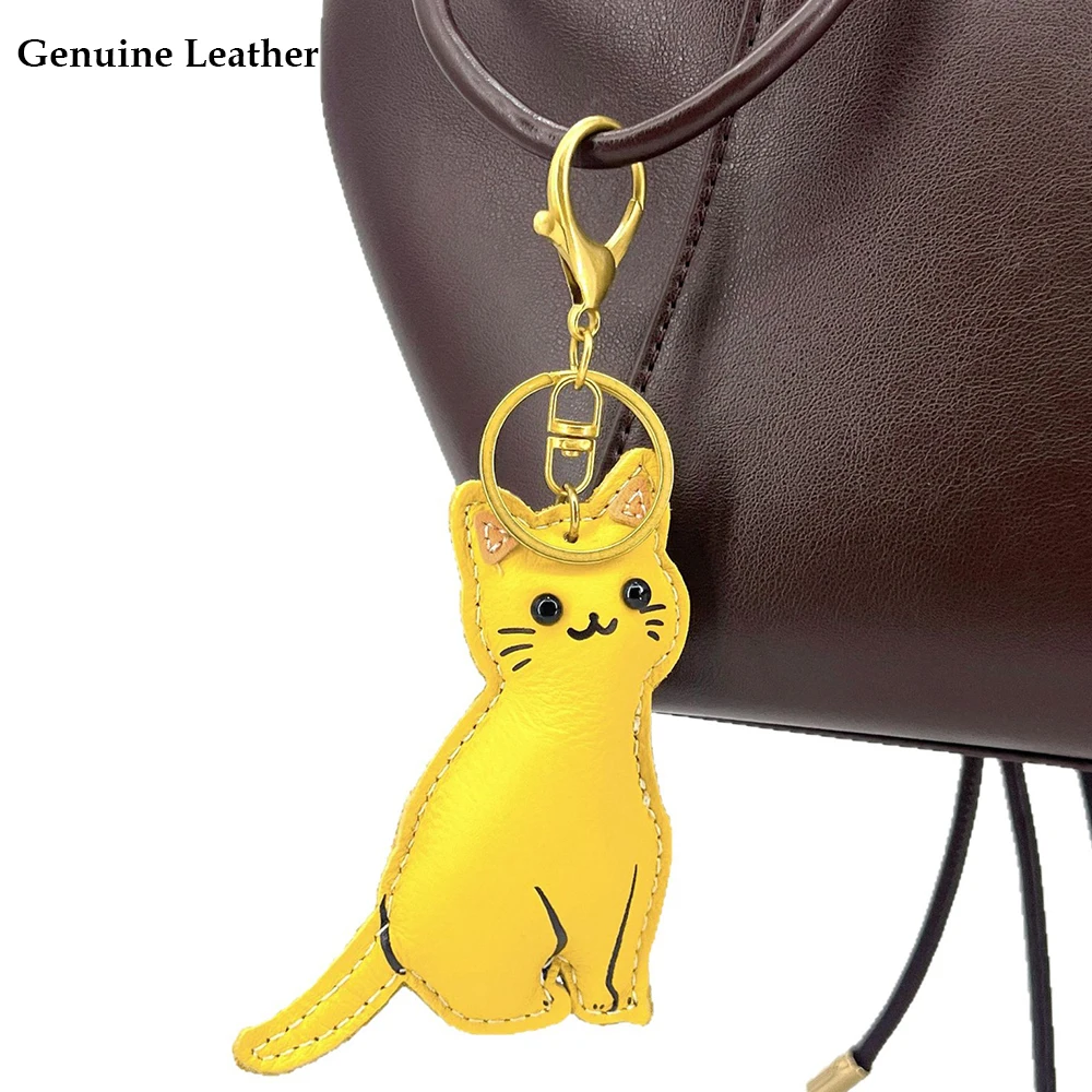 Genuine Leather Cat Charm Bag Pendant Keychain Cute Top Layer Cowhide Kitten Handbag Charm for Women Purse Pendant Accessory