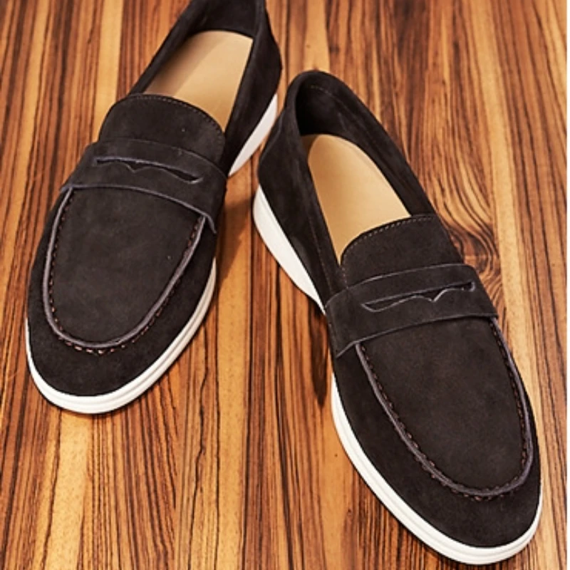 Men Genuine Leather Loafers in British Style Casual Business Breathable Flat Bottomed Business Shoes