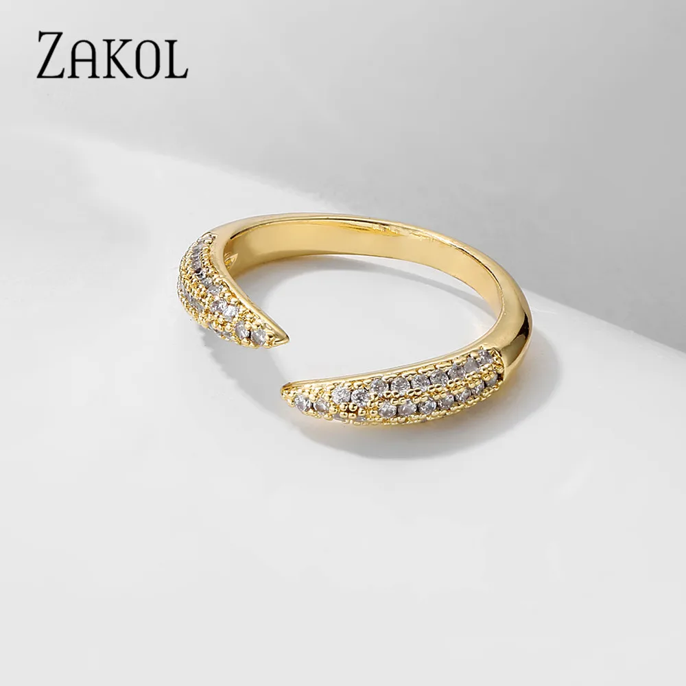 ZAKOL Korea Shinny Wedding Open Rings for Women Fashion Micro Inlaid Cubic Zirconia Adjustable Ring Party RP2266