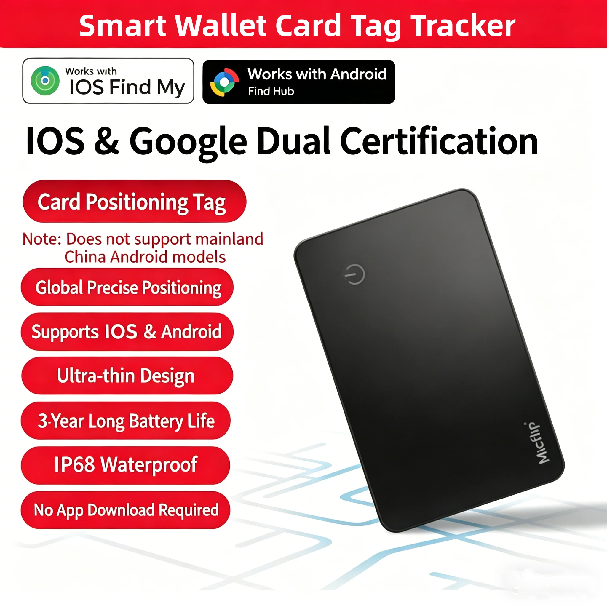 Rastreador GPS para tarjetas inteligentes CD, compatible con iOS y Android, con función de búsqueda Bluetooth y localizador tipo AirTag para billeteras.