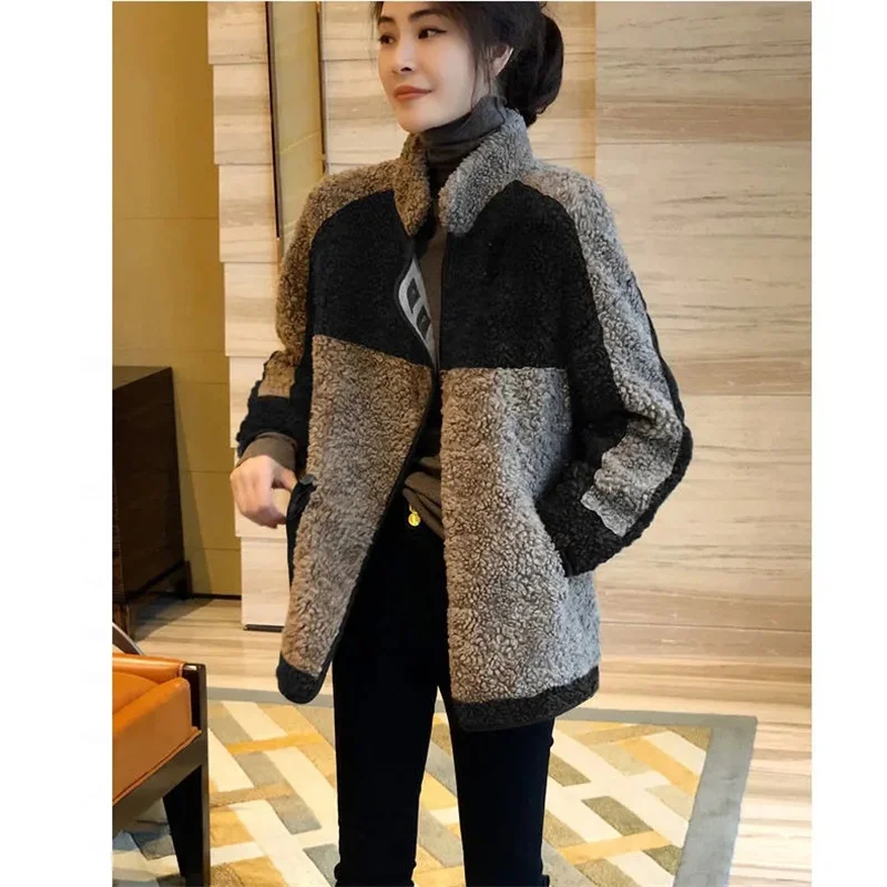 Spliced Lamb Fur and Fur Integrated Coat Female Loose Thickened Casual Top Europe Station 2023 Autumn and Winter New Women Wear