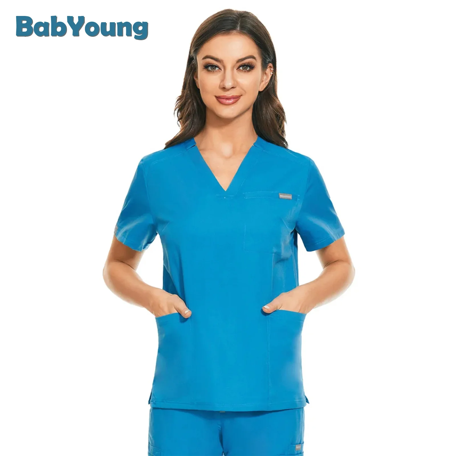 

Clinic Medical Work Nurse Uniform Women Scrub Tops Lab Beauty Salon Short Sleeve Blouse Clinical Nursing Clothes Shirts