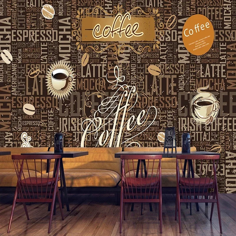 Custom Any Size Mural 3D Retro Wallpaper Personality Coffee Shop Restaurant Background Wall Papers English Letter Wall Painting
