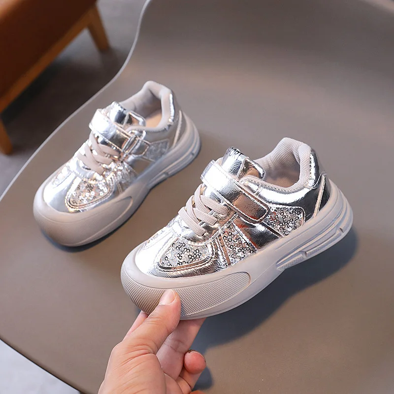 Kid Sneakers 2024 Autumn New Fashion Sequins Bling Sneakers Boys Girls Soft Casual Shoes Children Sports Shoes Zapatos Para Niña