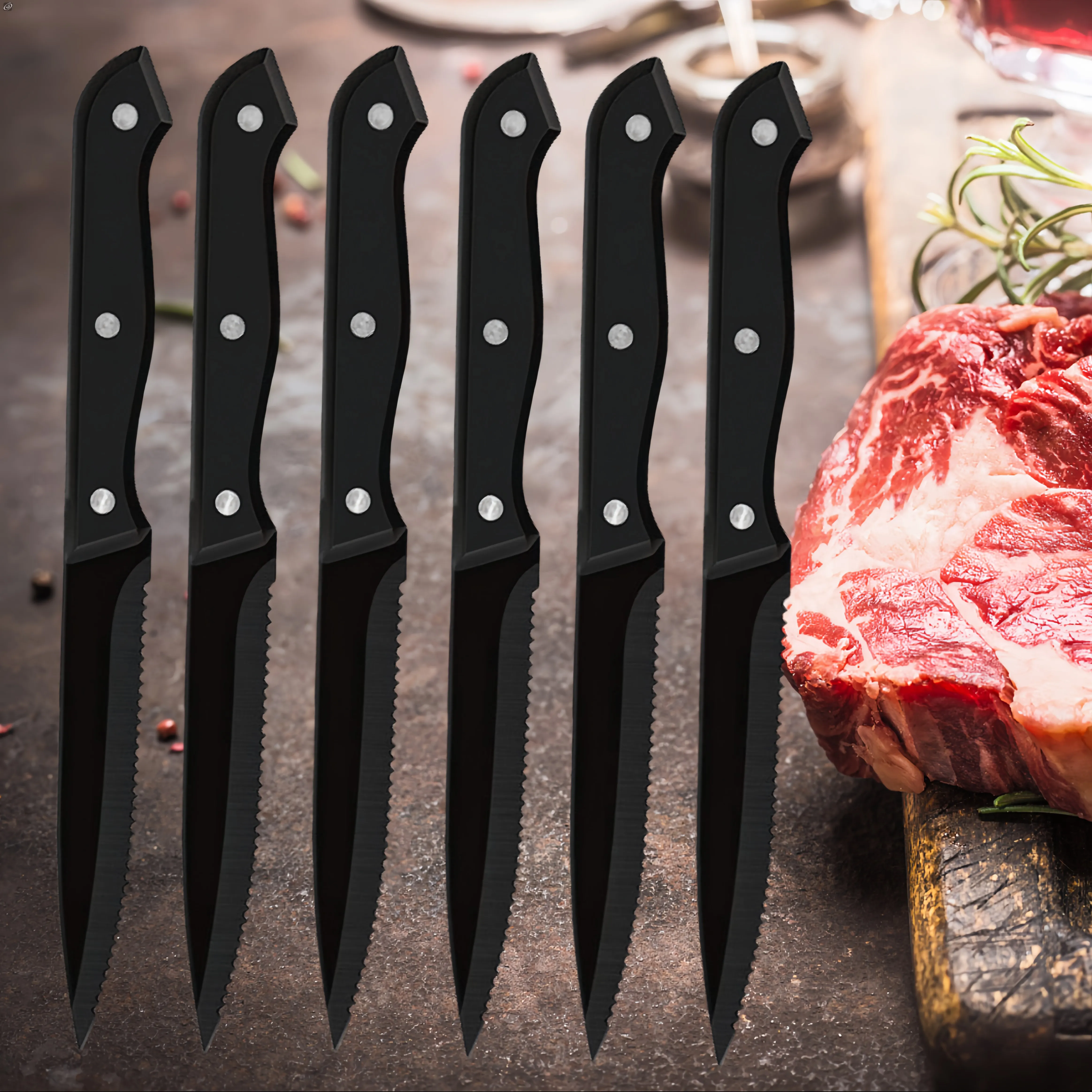 1/4/6/8/12 Pcs Steak Knives Set Sharp Blade Black PP Handle Dinner Knives Dishwasher Safe For Meat Bread Meat Cutting Knife