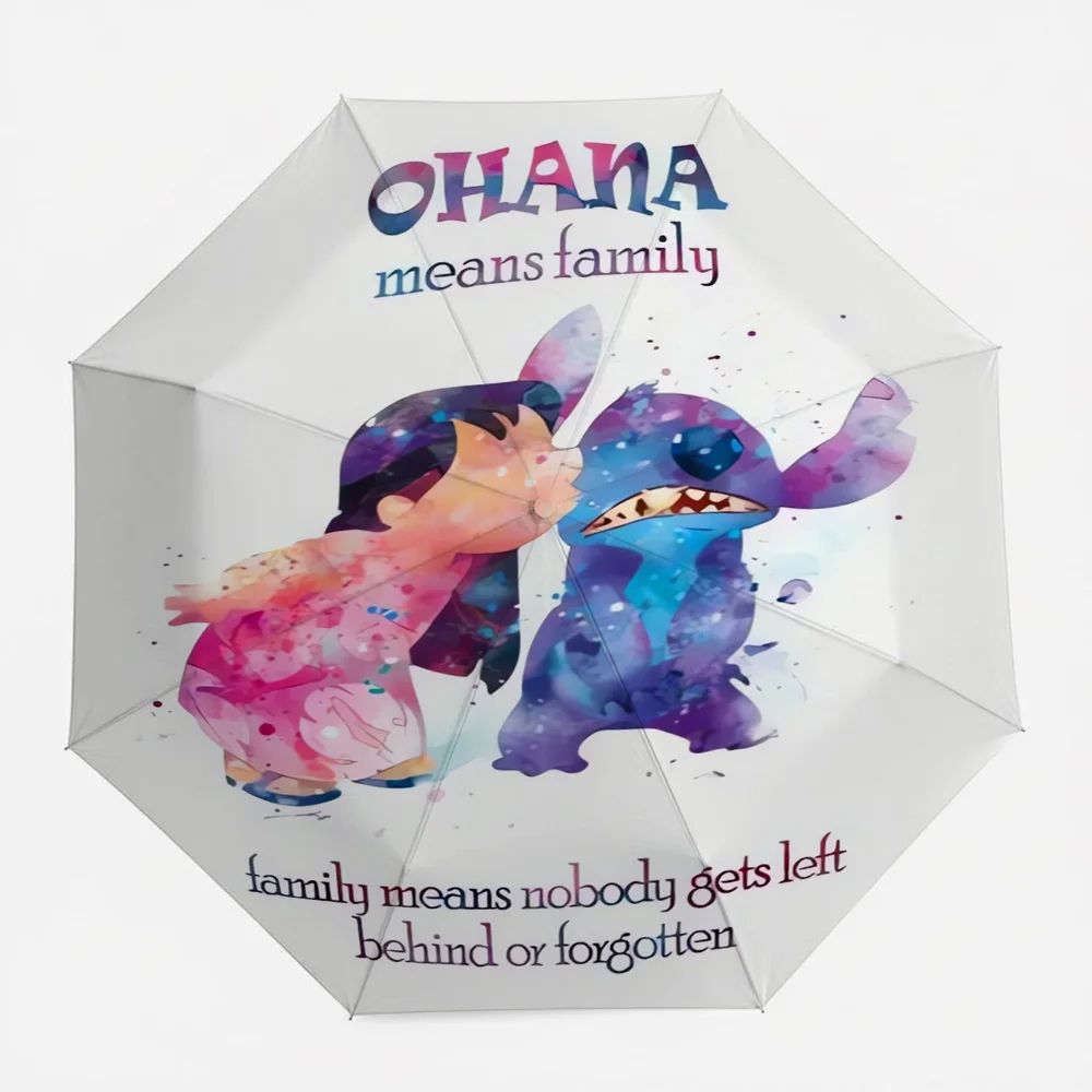 

Автоматический складной зонт Disney Lilo & Stitch с акварельным принтом "OHANA означает семья", белый, водонепроницаемый, ветрозащитный, для путешествий