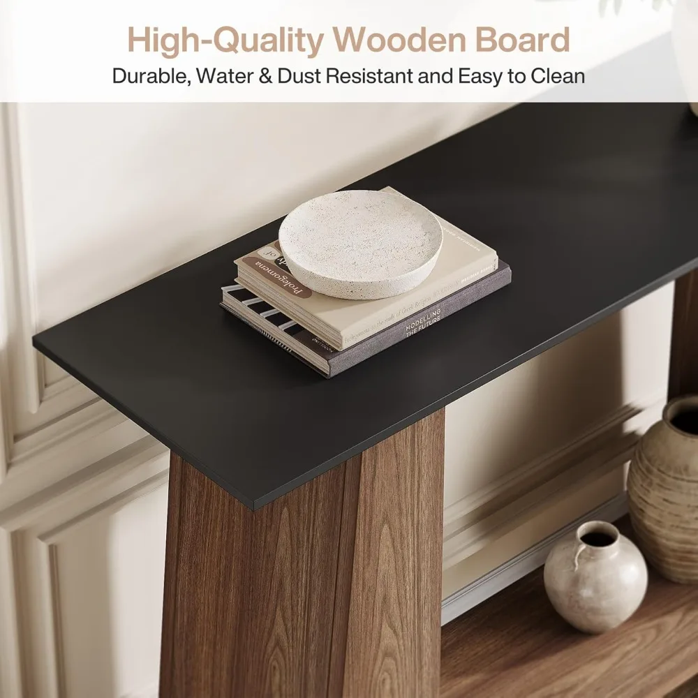 47.24 Console Table for Entryway, Mid-Century Modern 2-Tier Narrow Wooden Sofa Table Behind Couch with Storage Shelf